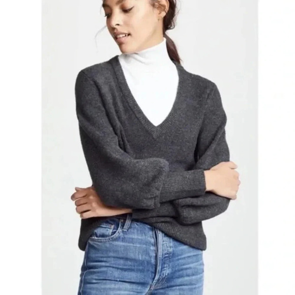Madewell dark gray wool blend v-neck balloon sleeve sweater - Picture 1 of 7